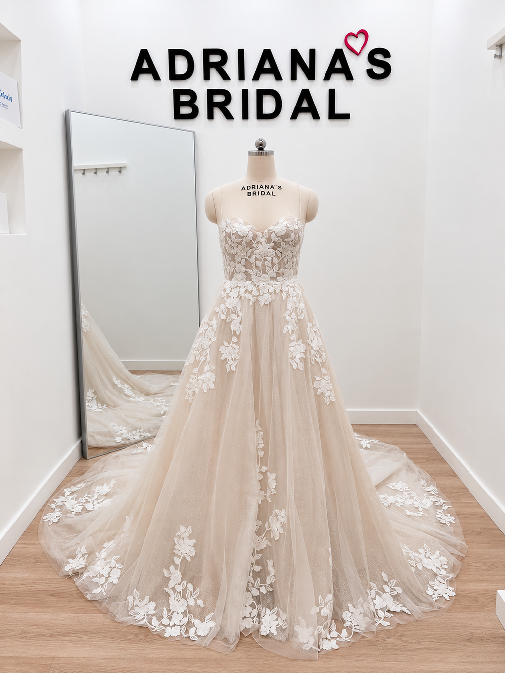 Champagne A-Line Wedding Dress with Glitter Tulle, Floral Lace & Cross-Back Straps