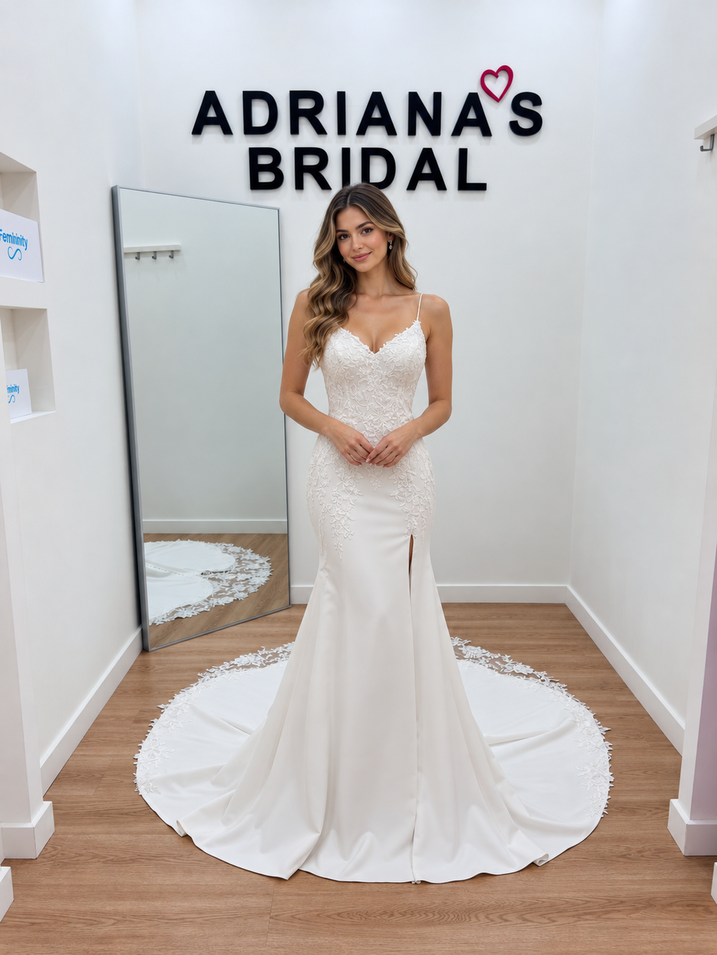 Ivory Bridal Jersey Fit-and-Flare Wedding Dress with Lace Bodice, Beaded Straps & Lace Train| AB-043