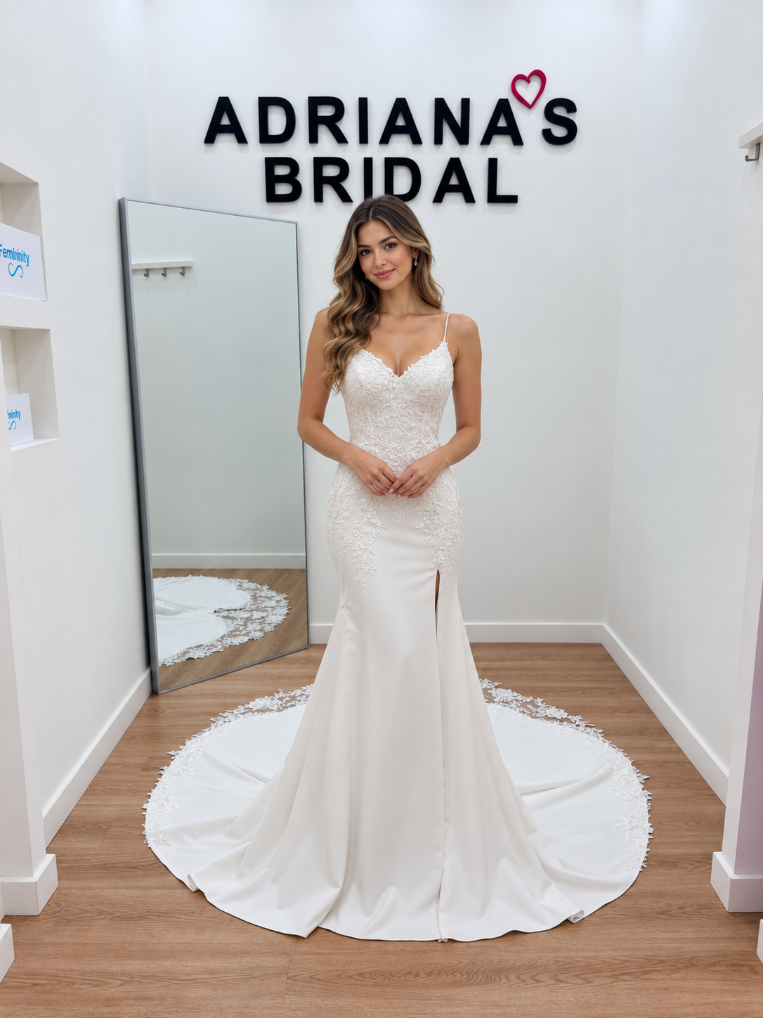 Ivory Bridal Jersey Fit-and-Flare Wedding Dress with Lace Bodice, Beaded Straps & Lace Train| AB-043