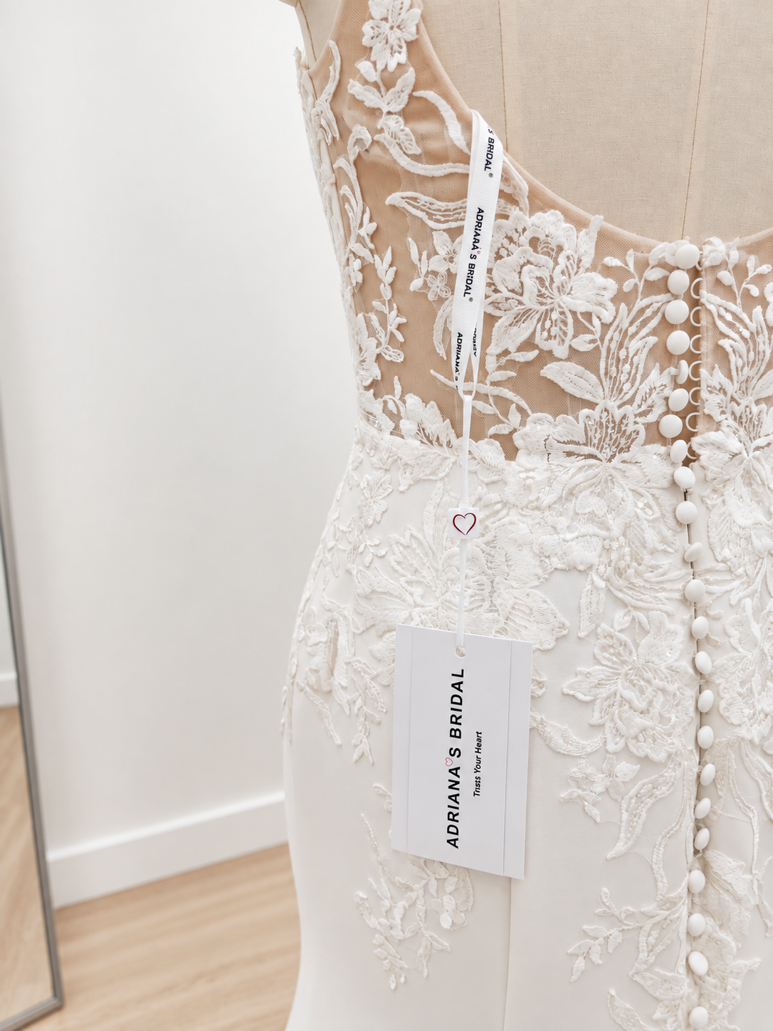 Ivory Bridal Jersey Fit-and-Flare Wedding Dress with Lace Bodice, Beaded Straps & Lace Train| AB-043